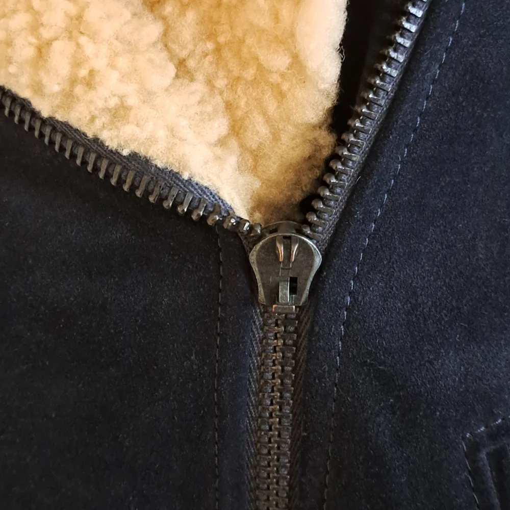 Coach Blue Suede Motorcyle Jacket with Cream Shearling  Collar Misses Size MED
